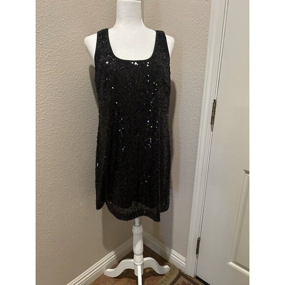 DB BLACK SEQUIN PARTY/XMAS SHIFT DRESS Size 14 Sequin - Picture 1 of 7